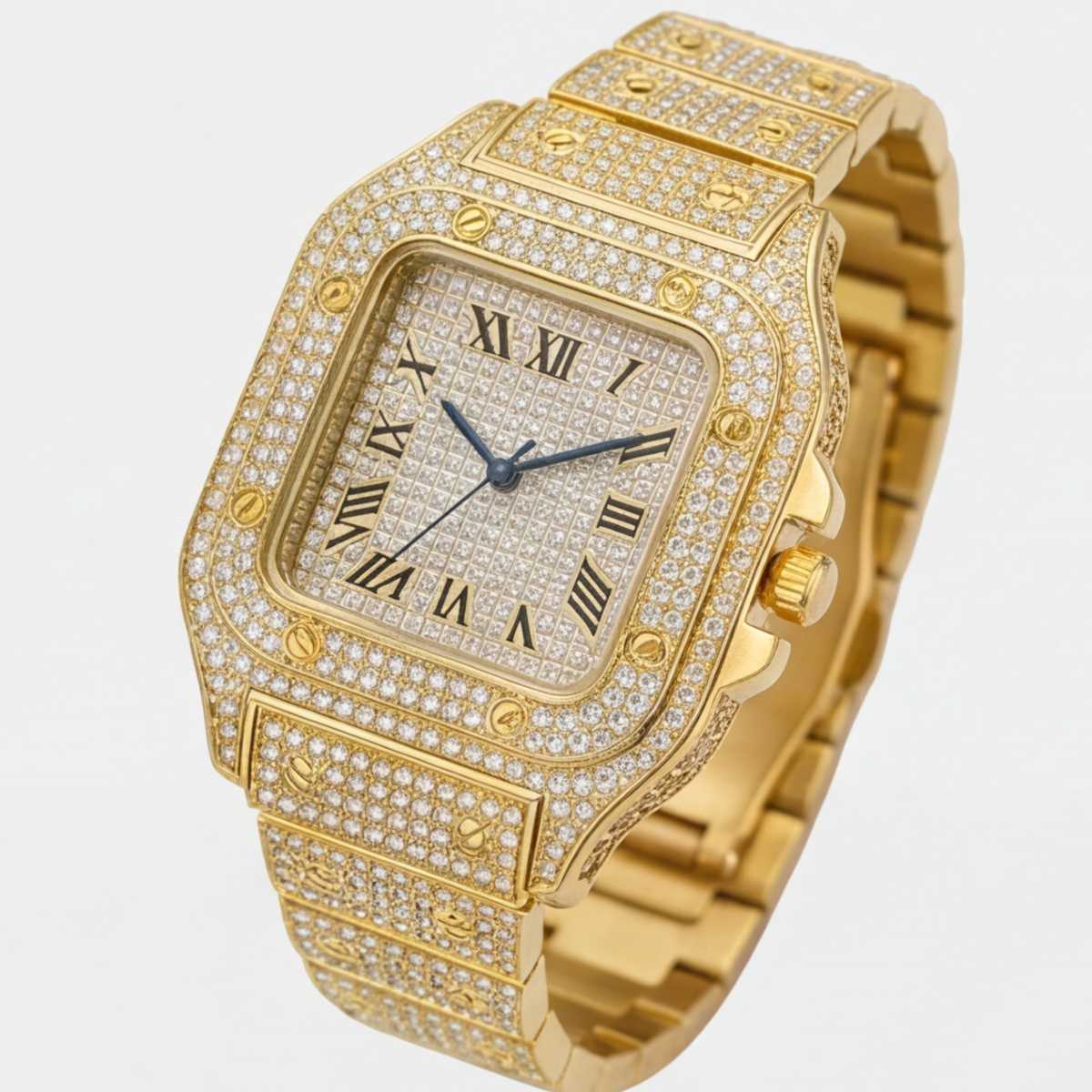 Trillionaire Watch 2 Gold — Orologio al quarzo da uomo quadrato con pavé e numeri romani