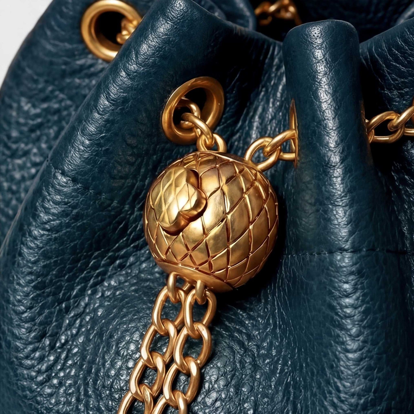 Prysm 1 Blue — Genuine Leather Chain Strap Bucket Bag