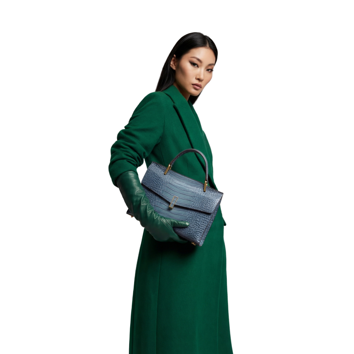 Crokky 2 Blue — Genuine Leather Crocodile-Embossed Top Handle Crossbody Bag