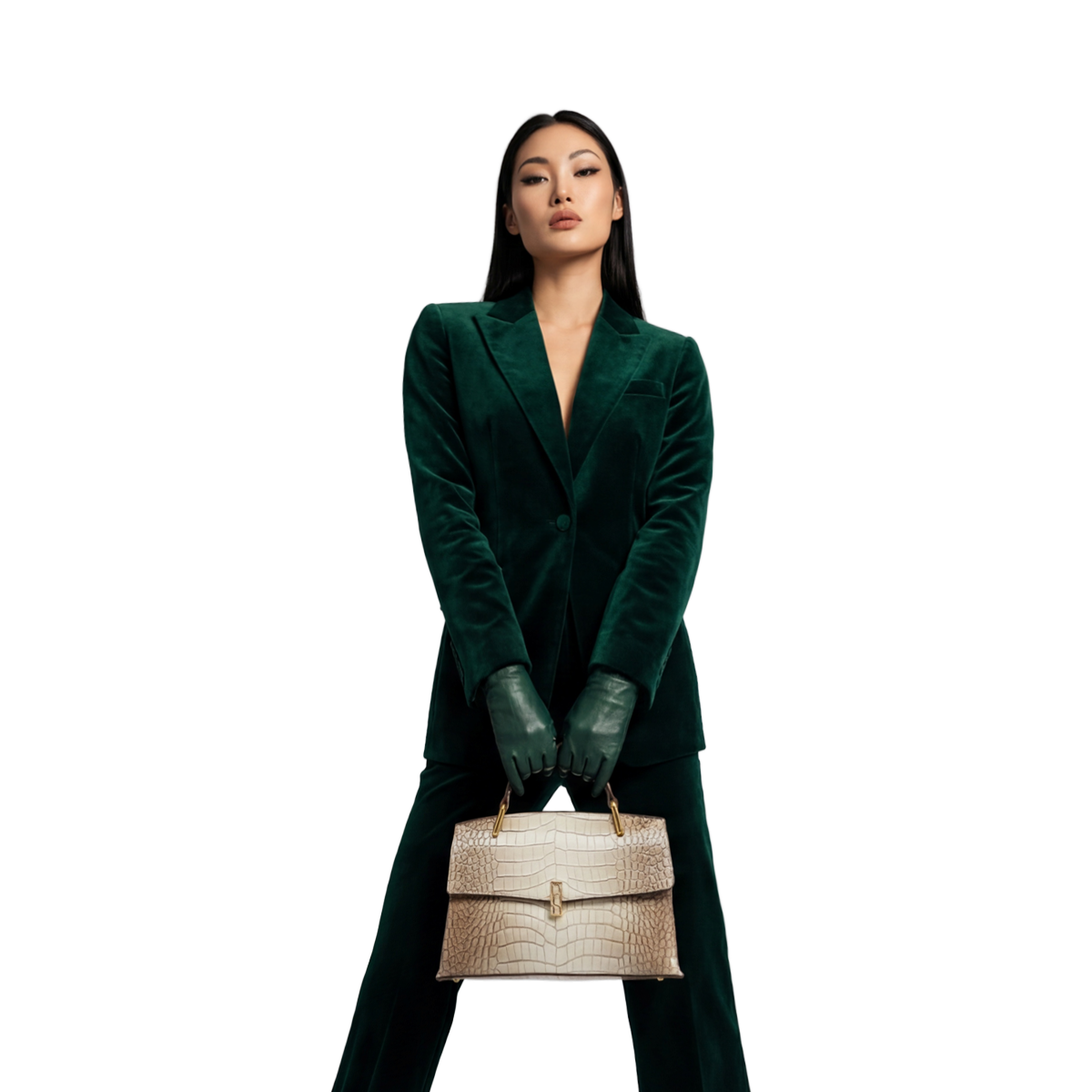 Crokky 2 Grey — Genuine Leather Crocodile-Embossed Top Handle Crossbody Bag