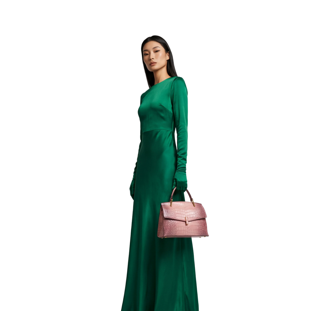 Crokky 2 Pink — Genuine Leather Crocodile-Embossed Top Handle Crossbody Bag