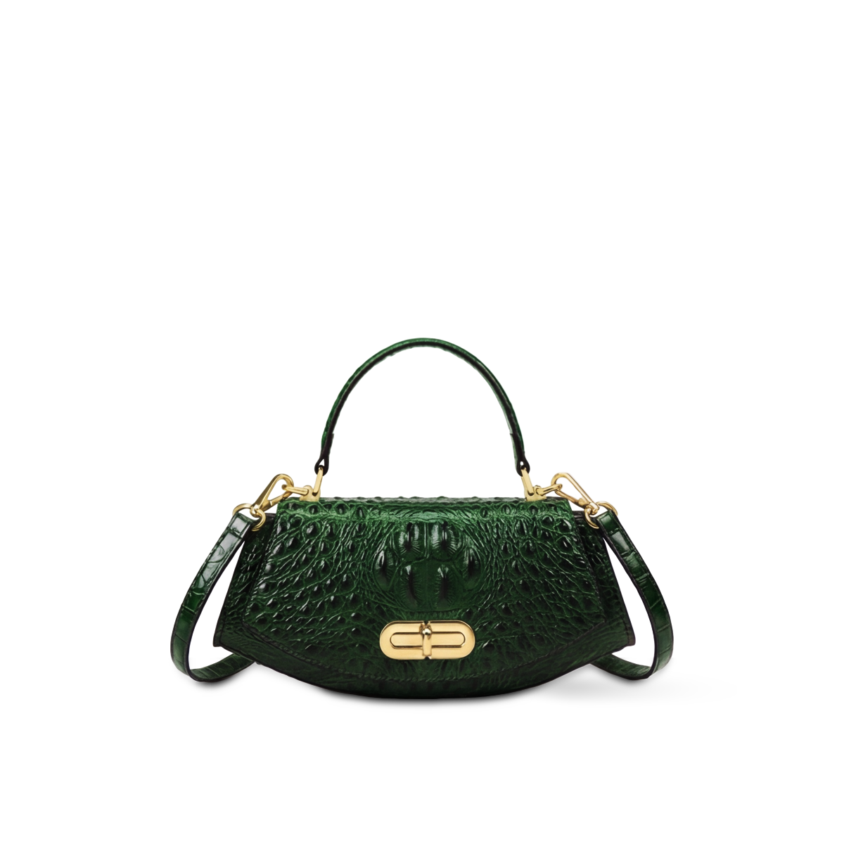 Crokky 4 Green — Croc-Embossed Vegan Leather Saddle Crossbody Bag — Color=Green