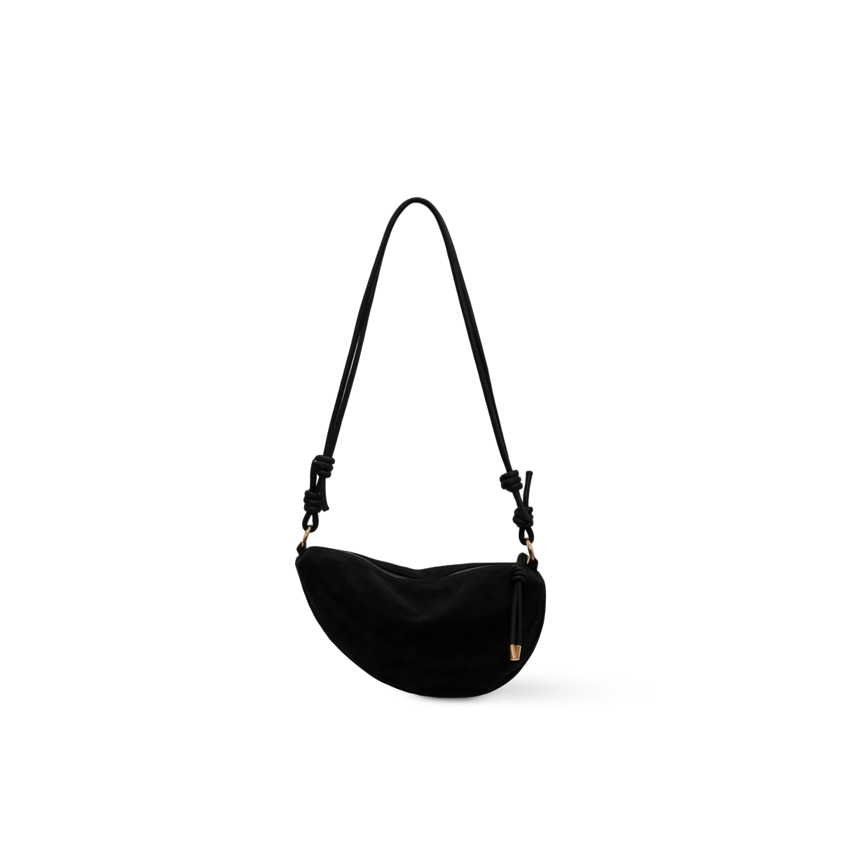 Suedy-L 1 Black — Knotted Strap Suede-Like Vegan Leather Crossbody Hobo Bag — Color=Black