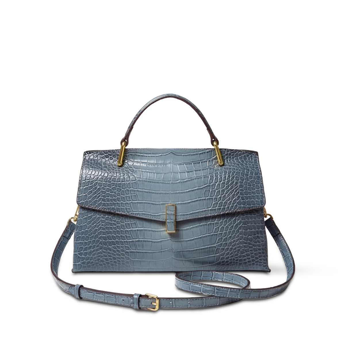 Crokky 2 Blue — Genuine Leather Crocodile-Embossed Top Handle Crossbody Bag — (nessuna)