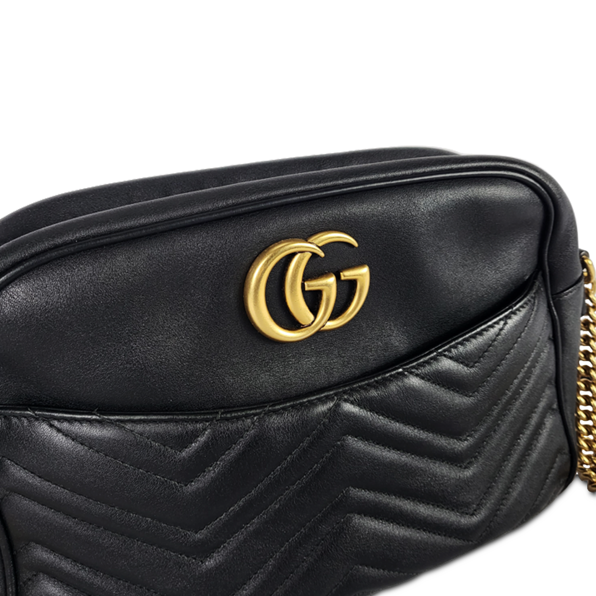 Gucci GG Marmont Camera Black — Original pre-loved, excellent condition, matelassé chevron leather crossbody bag — (nessuna)