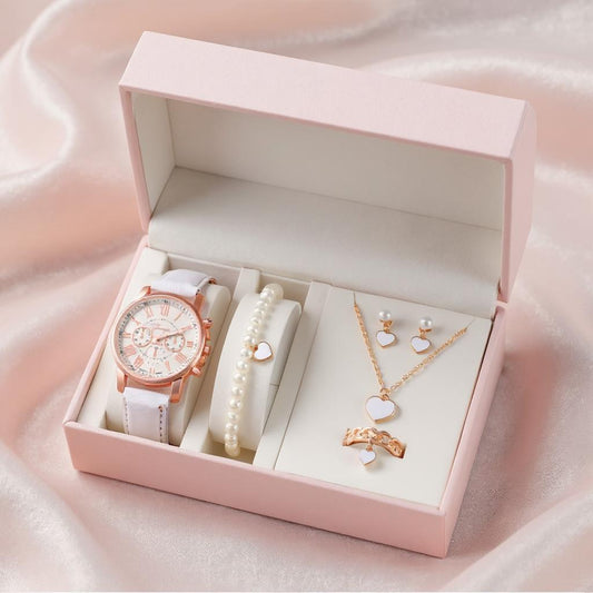 Rose Gold Romance – Watch & Heart Jewelry Gift Set (Box Not Included)