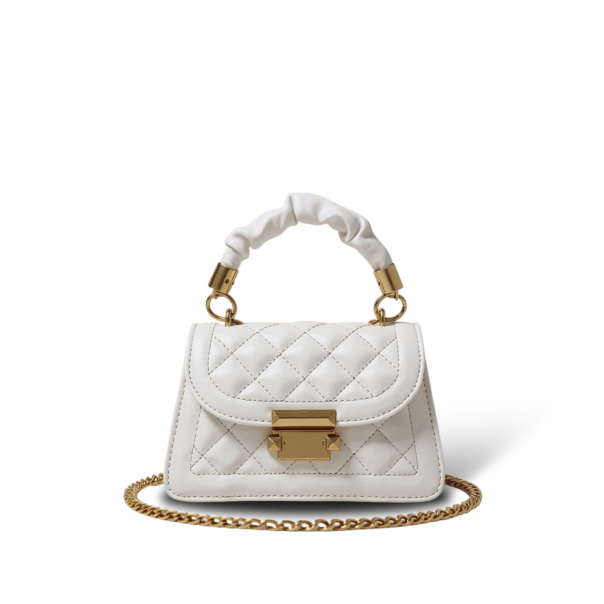 Velia CH Soirée Quilted — Chain Crossbody Bag — Color=Ivory