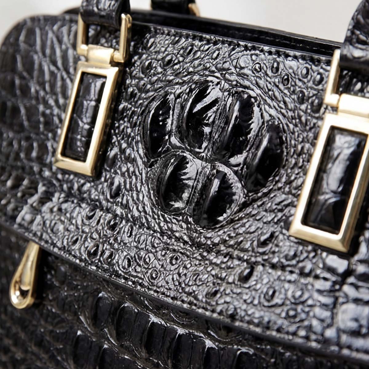 Crokky 1 Black — Genuine Leather Crocodile-Embossed Shell Crossbody Bag