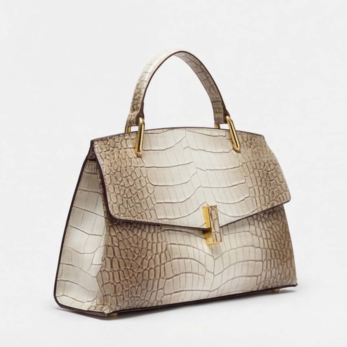 Crokky 2 Grey — Genuine Leather Crocodile-Embossed Top Handle Crossbody Bag