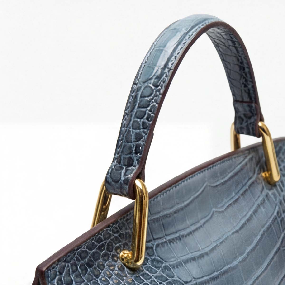 Crokky 2 Blue — 천연 가죽 악어 엠보싱 탑 핸들 크로스바디 백