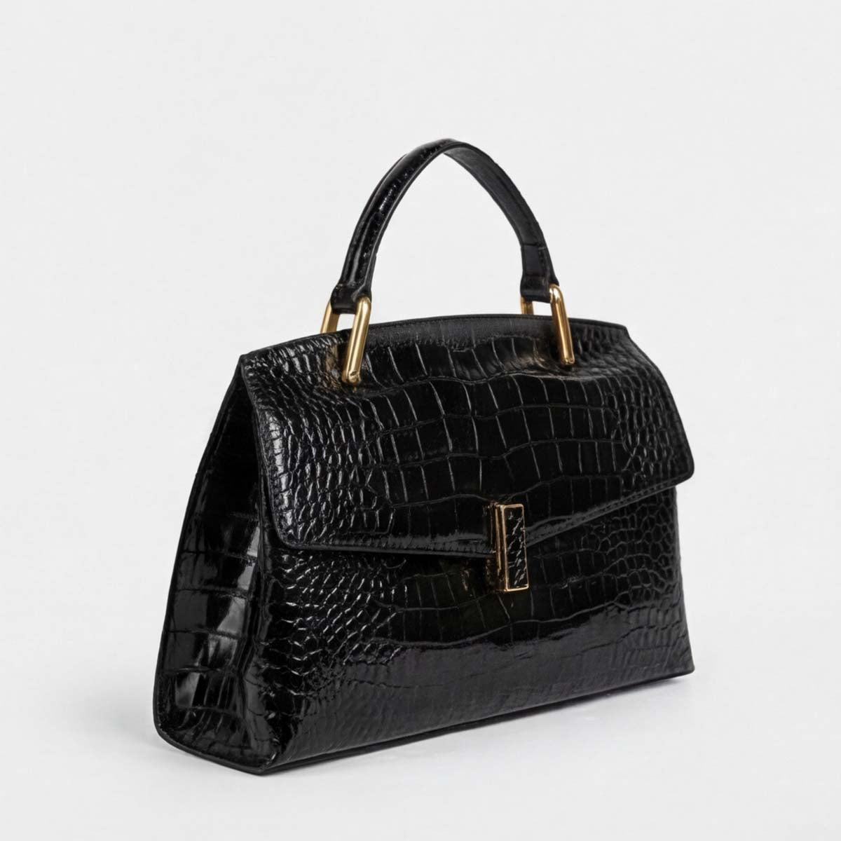 Crokky 2 Black — 真皮鱷魚壓紋手提斜背包