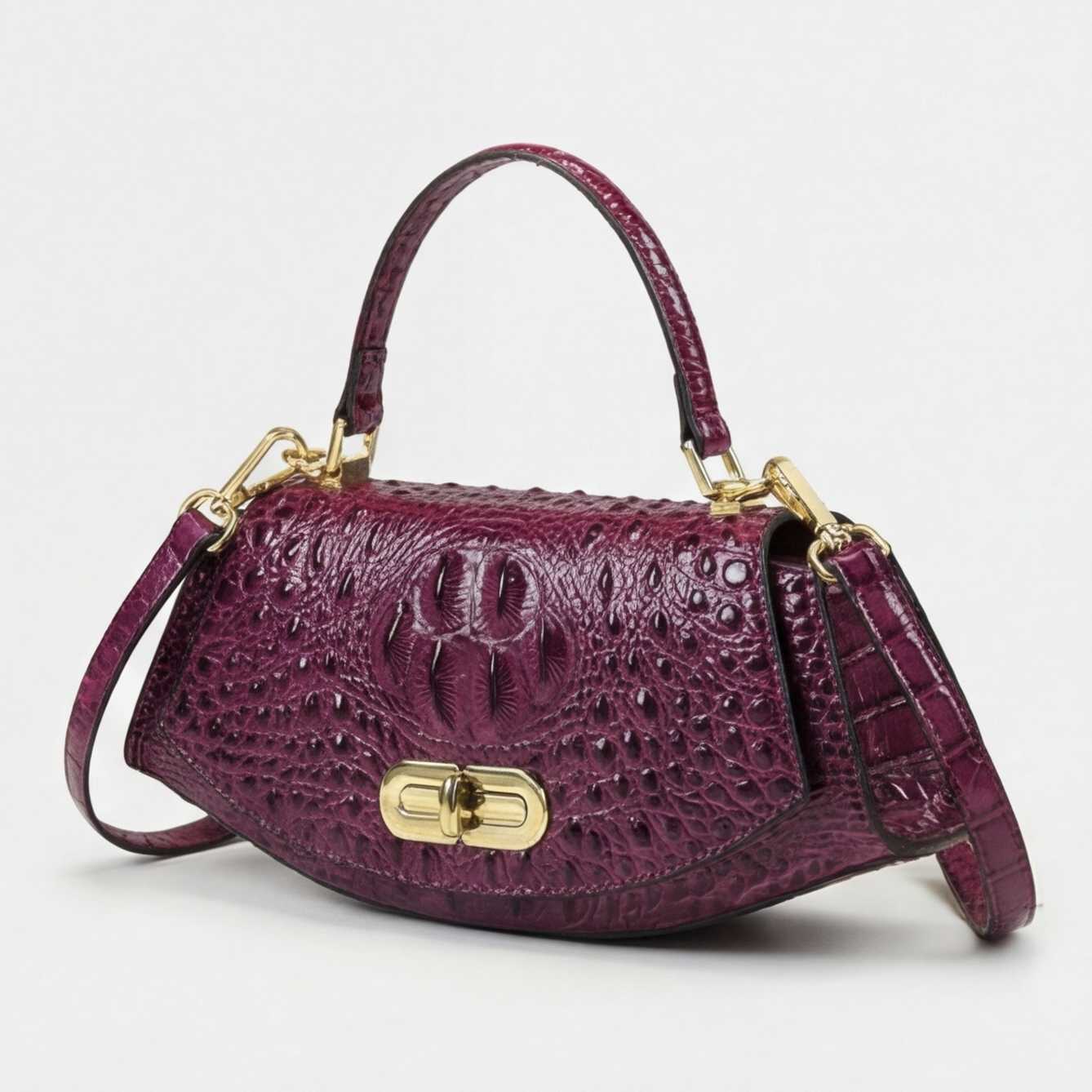 Crokky 4 Purple — Croc-Embossed Vegan Leather Saddle Crossbody Bag