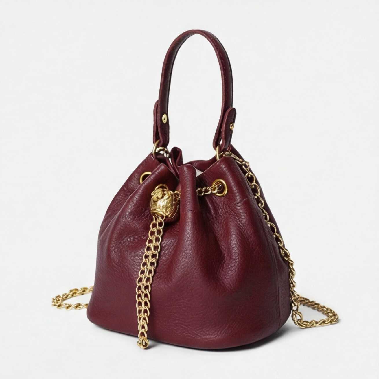 Prysm 1 Burgundy — Genuine Leather Chain Strap Bucket Bag