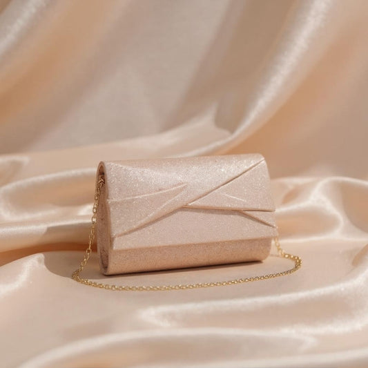Champagne Sparkle Evening Clutch – Mini Glitter Bag with Chain