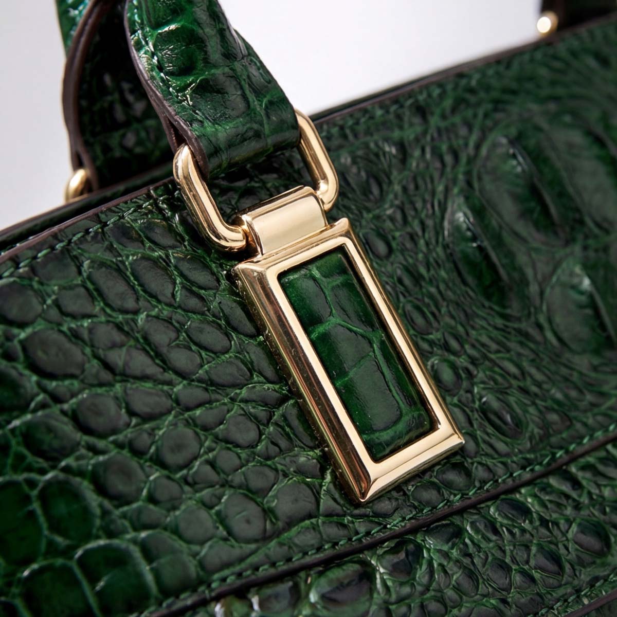 Crokky 1 Green — Genuine Leather Crocodile-Embossed Shell Crossbody Bag