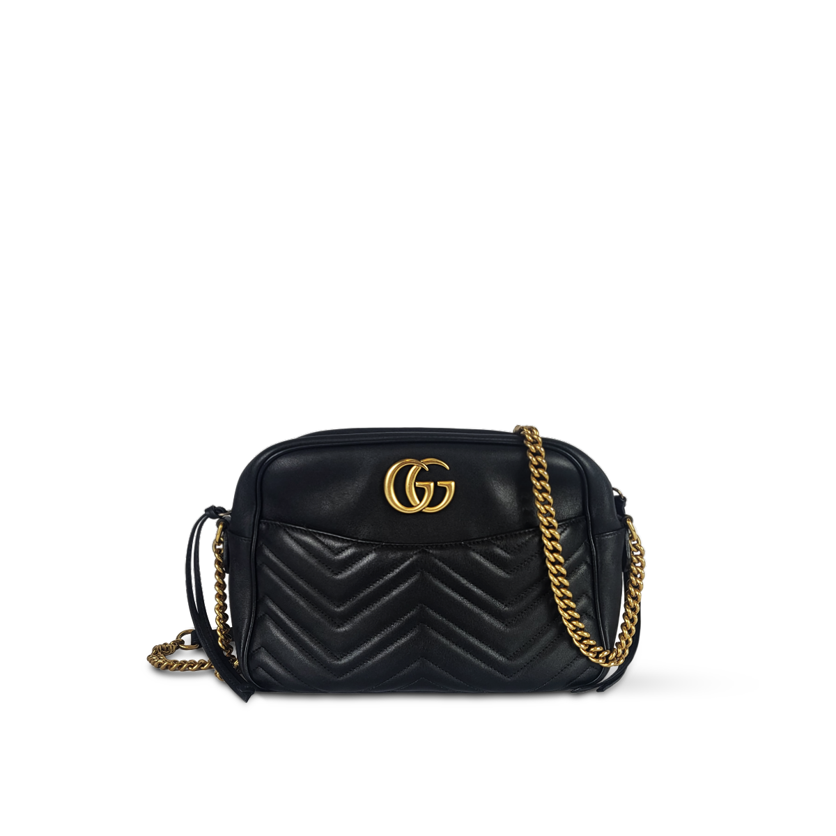 Gucci GG Marmont Camera Black — Original pre-loved, excellent condition, matelassé chevron leather crossbody bag — Color=Black