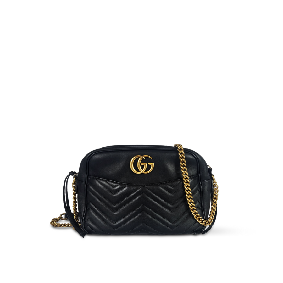 Gucci GG Marmont Camera Black — Original pre-loved, excellent condition, matelassé chevron leather crossbody bag