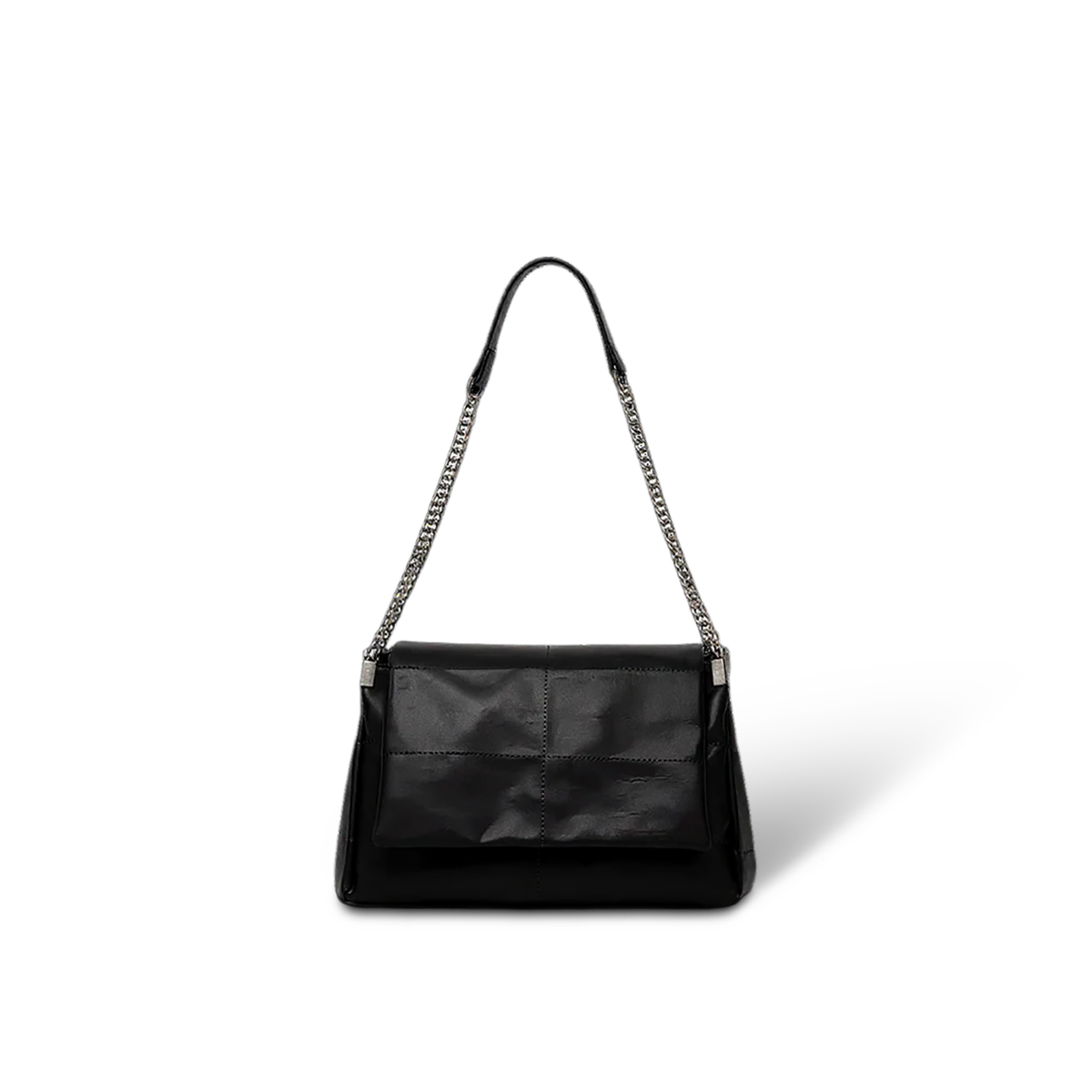 Aster PV Minimal 77 — Chain Shoulder Tote Bag — Color=Black
