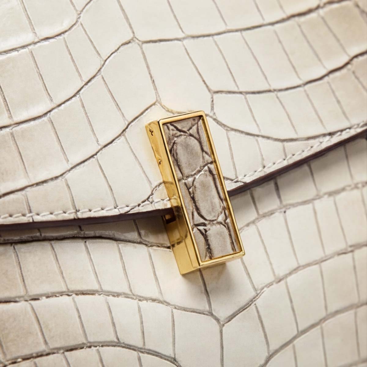 Crokky 2 Grey — Genuine Leather Crocodile-Embossed Top Handle Crossbody Bag