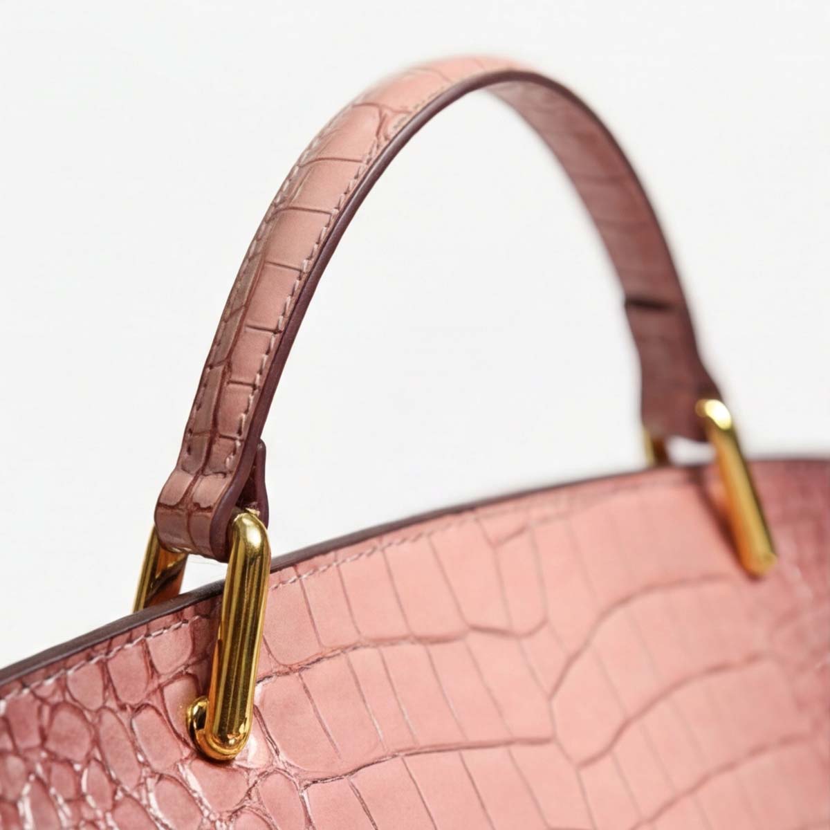 Crokky 2 Pink — 천연 가죽 악어 엠보싱 탑 핸들 크로스바디 백