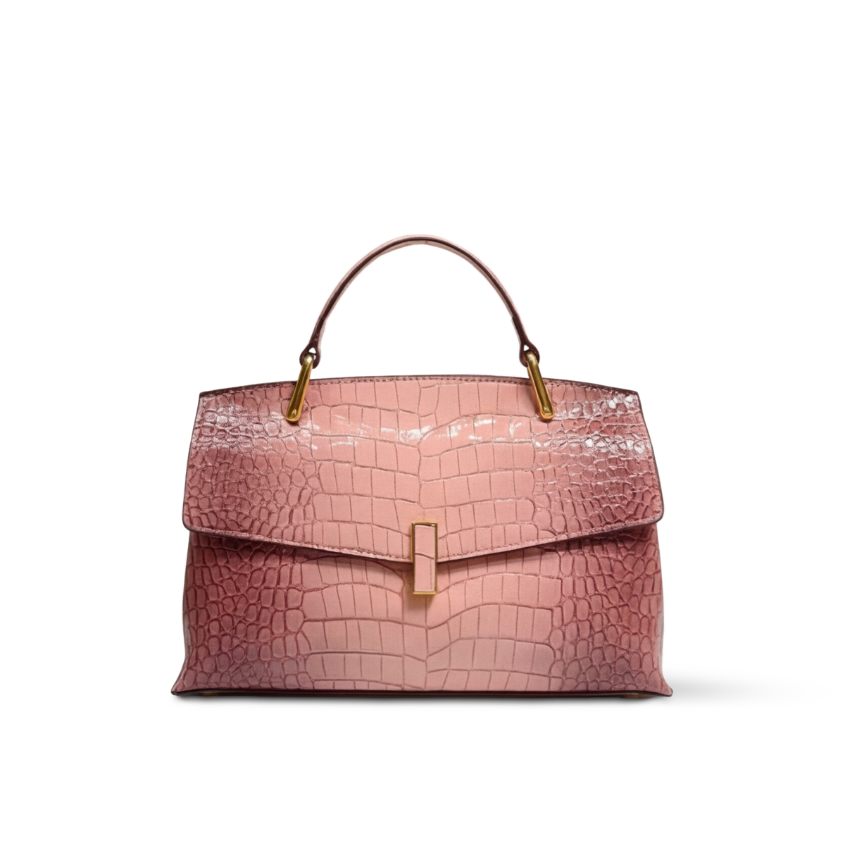 Crokky 2 Pink — Genuine Leather Crocodile-Embossed Top Handle Crossbody Bag — Color=Pink