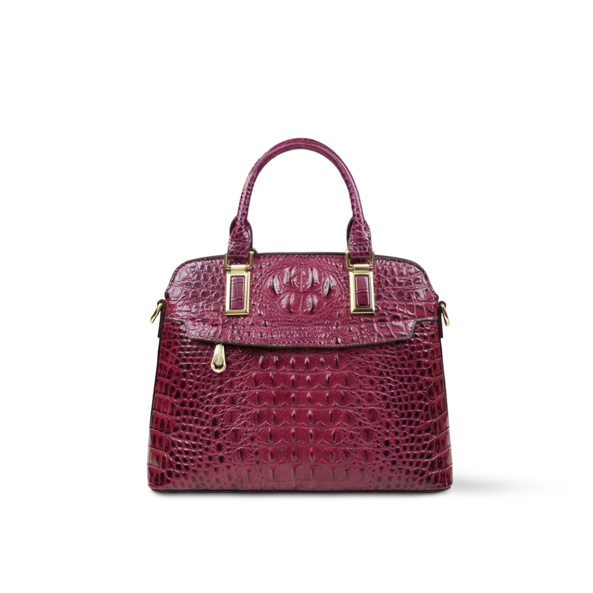 Crokky 1 Purple — Genuine Leather Crocodile Embossed Shell Crossbody Bag — Color=Purple