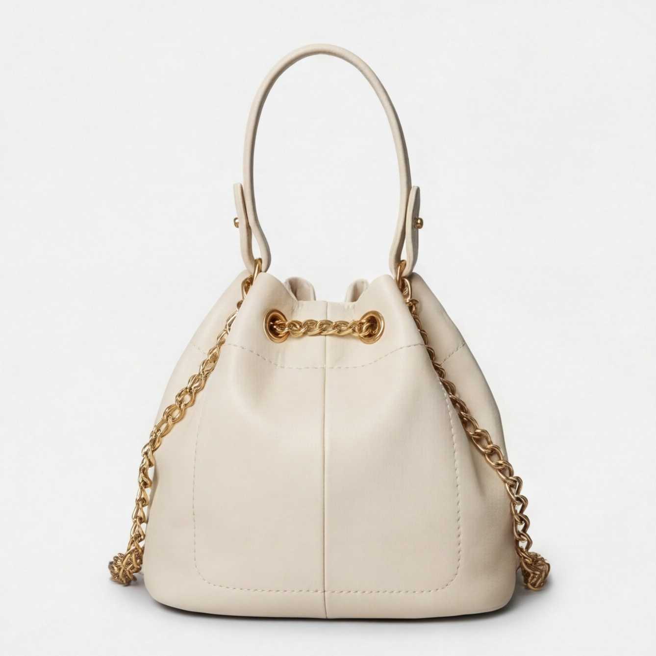 Prysm 1 Beige — Beuteltasche aus echtem Leder mit Kettenriemen