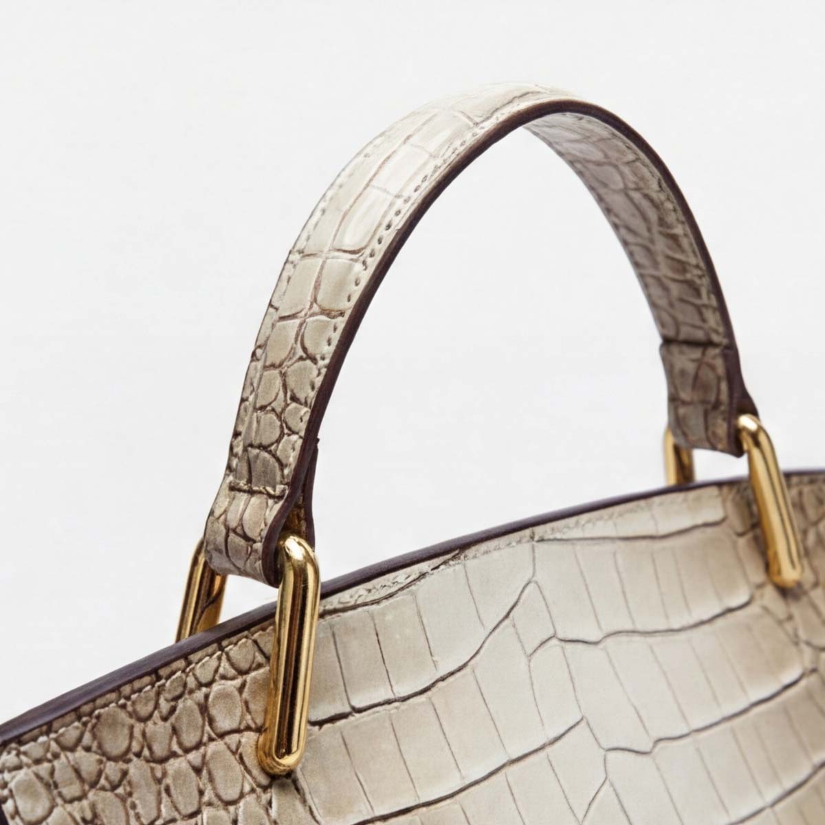 Crokky 2 Grey — Genuine Leather Crocodile-Embossed Top Handle Crossbody Bag