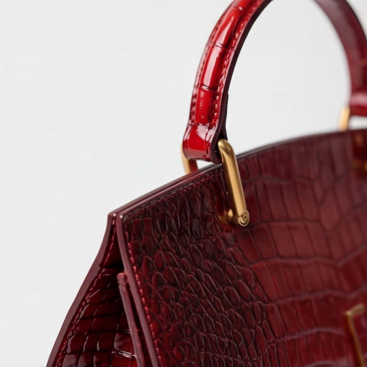 Crokky 2 Red — Bolso de mano de piel genuina con grabado de cocodrilo y bandolera