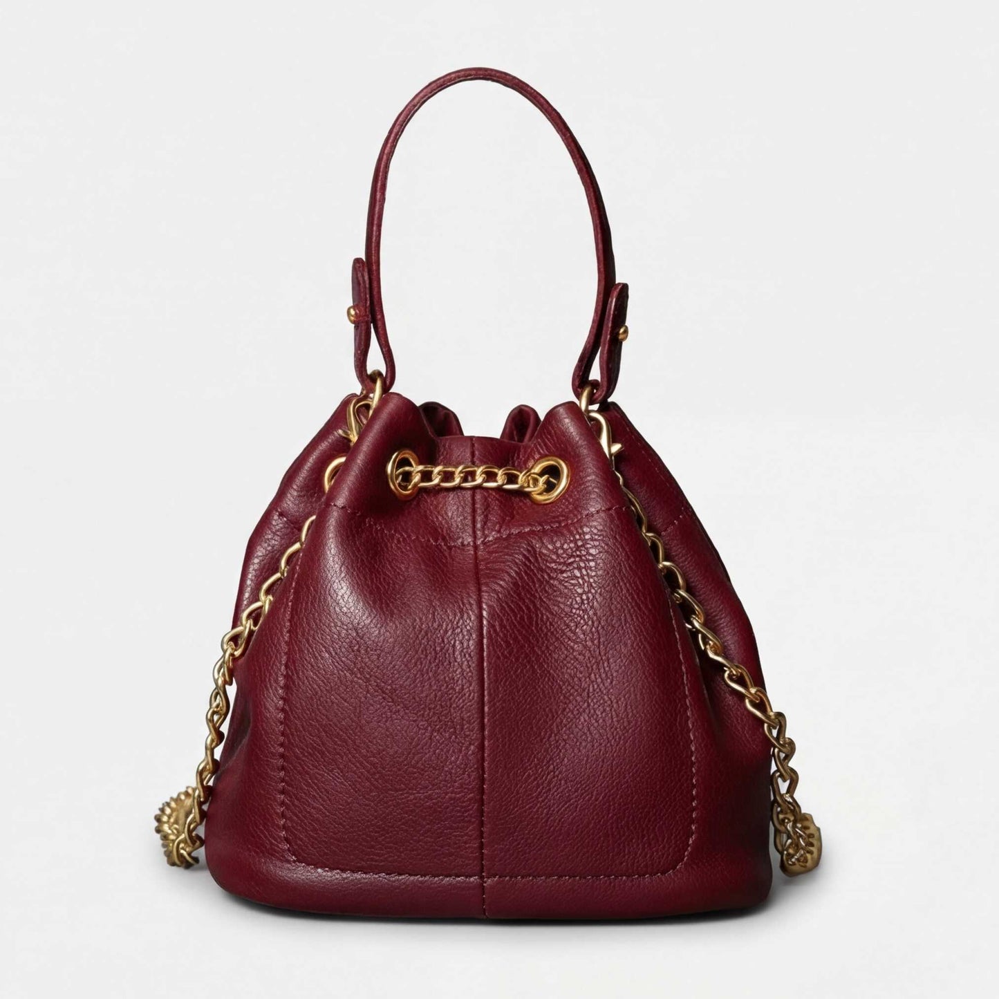 Prysm 1 Burgundy — Genuine Leather Chain Strap Bucket Bag