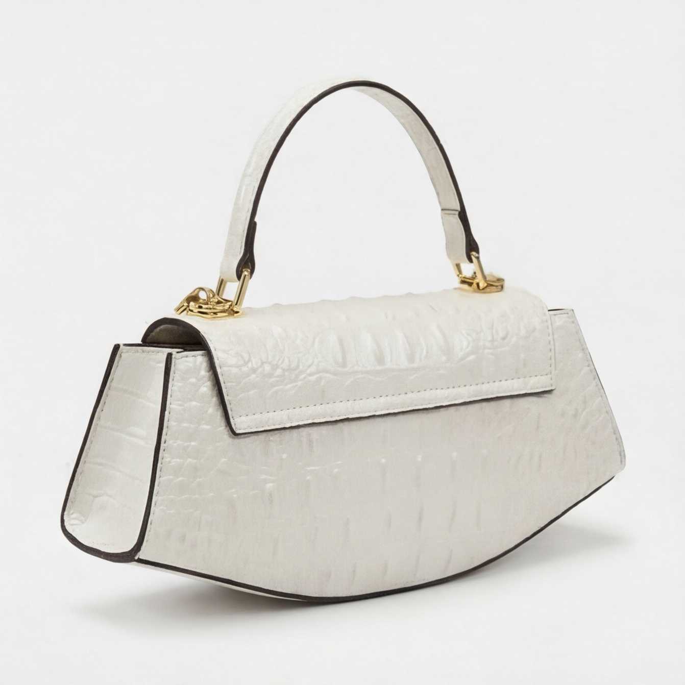 Crokky 4 White — 크로커다일 엠보싱 비건 레더 새들 백