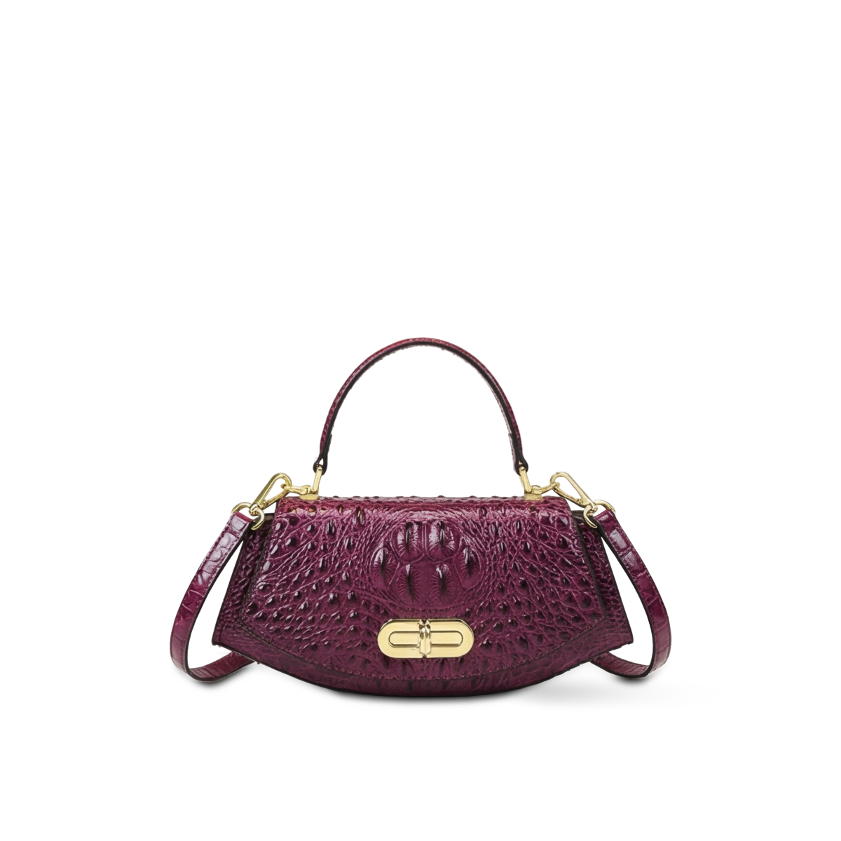 Crokky 4 Purple — Croc-Embossed Vegan Leather Saddle Crossbody Bag — Color=Purple