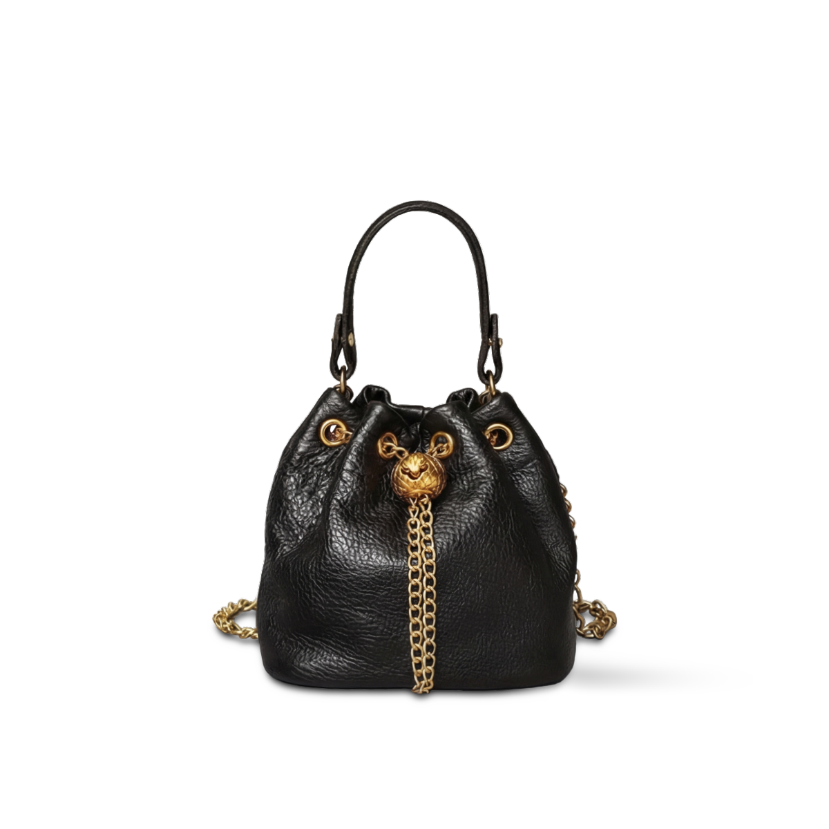 Prysm 1 Black — Genuine Leather Chain Strap Bucket Bag — Color=Black