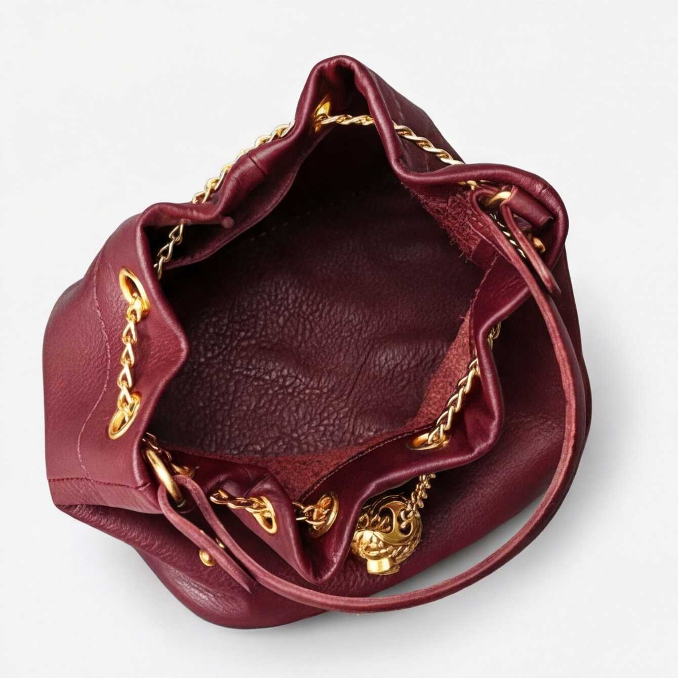 Prysm 1 Burgundy — Genuine Leather Chain Strap Bucket Bag