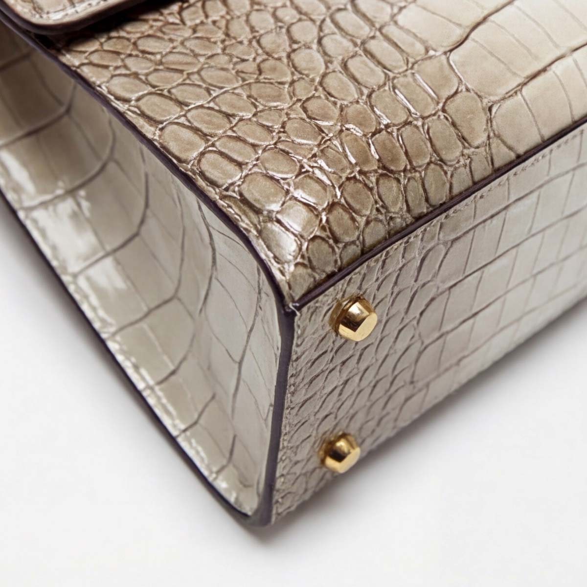 Crokky 2 Grey — Genuine Leather Crocodile-Embossed Top Handle Crossbody Bag