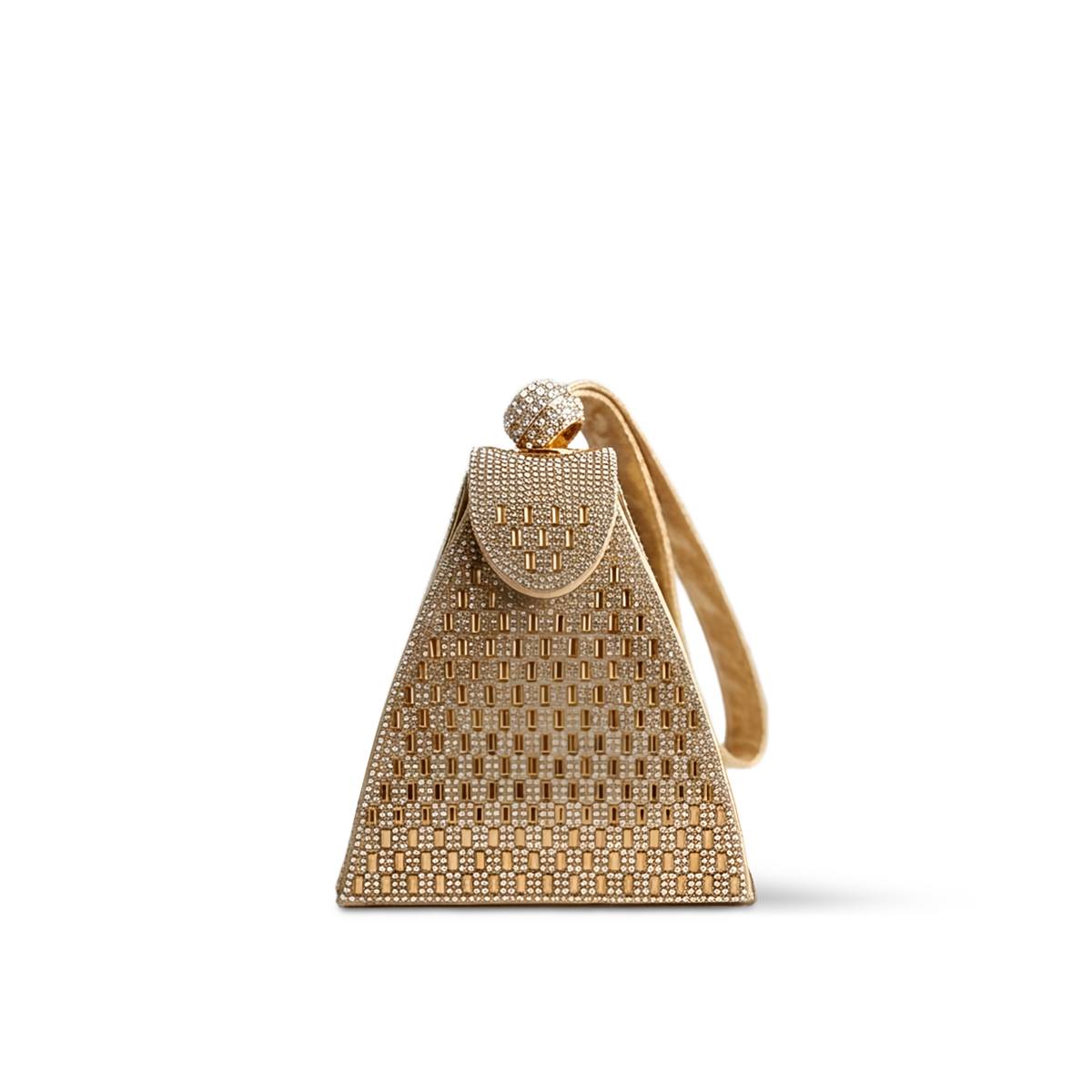P7 Skyline G — Crystal Mesh Pyramid Top-Handle Clutch Bag — Color=Gold