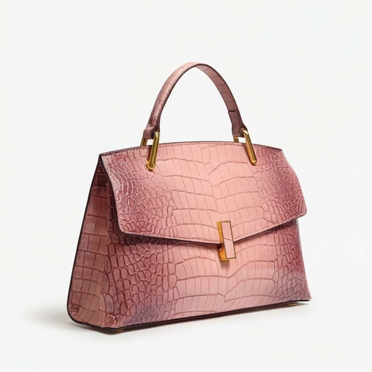Crokky 2 Pink — 천연 가죽 악어 엠보싱 탑 핸들 크로스바디 백