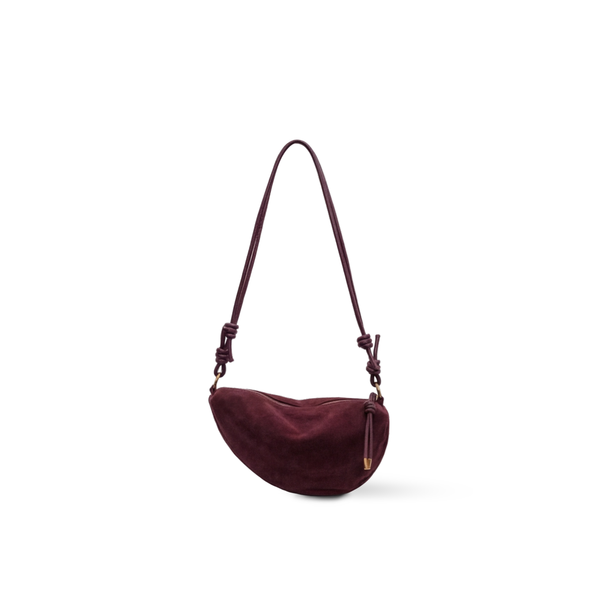 Suedy-L 1 WineRed — Knotted Strap Suede-Like Vegan Leather Crossbody Hobo Bag — Color=WineRed