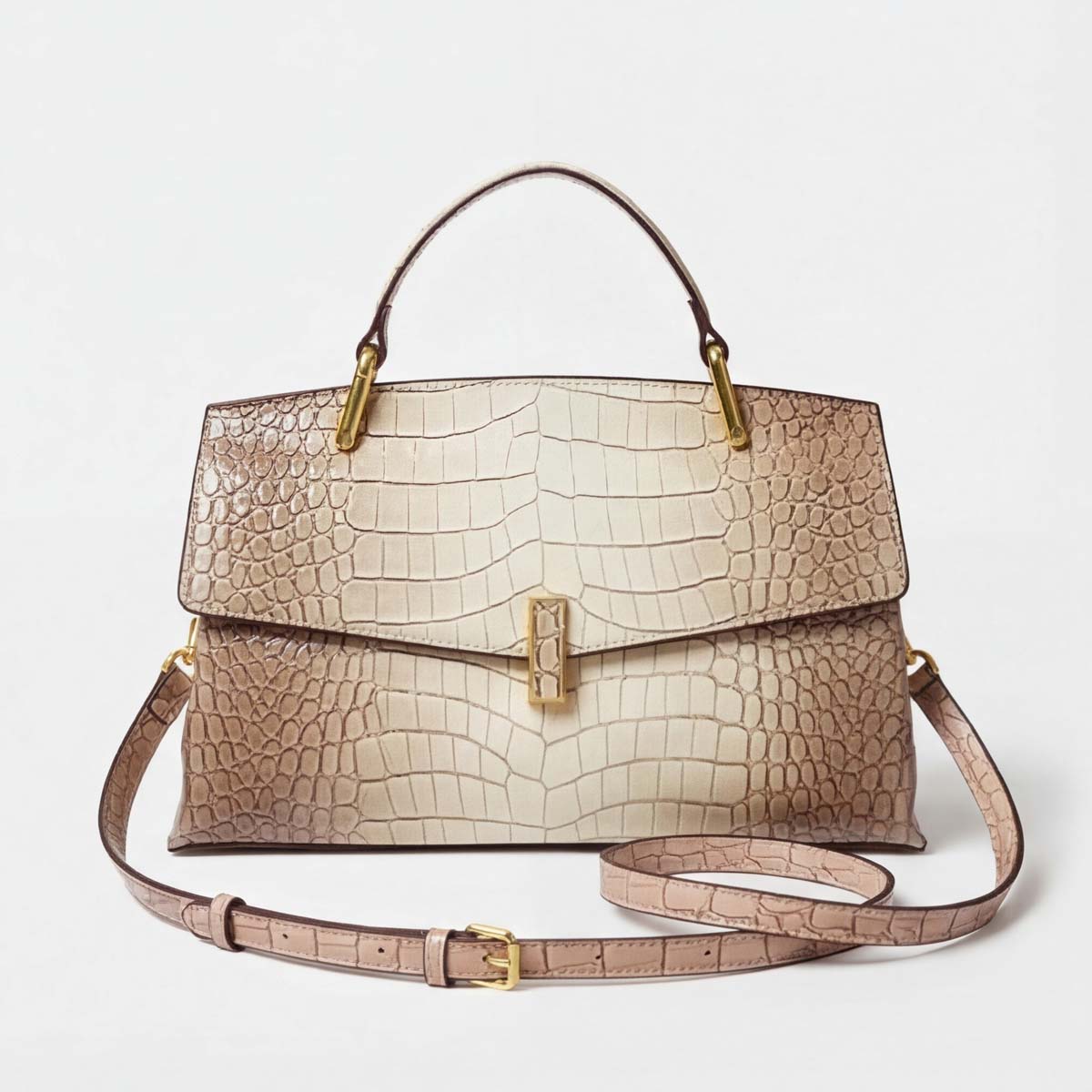 Crokky 2 Grey — Genuine Leather Crocodile-Embossed Top Handle Crossbody Bag