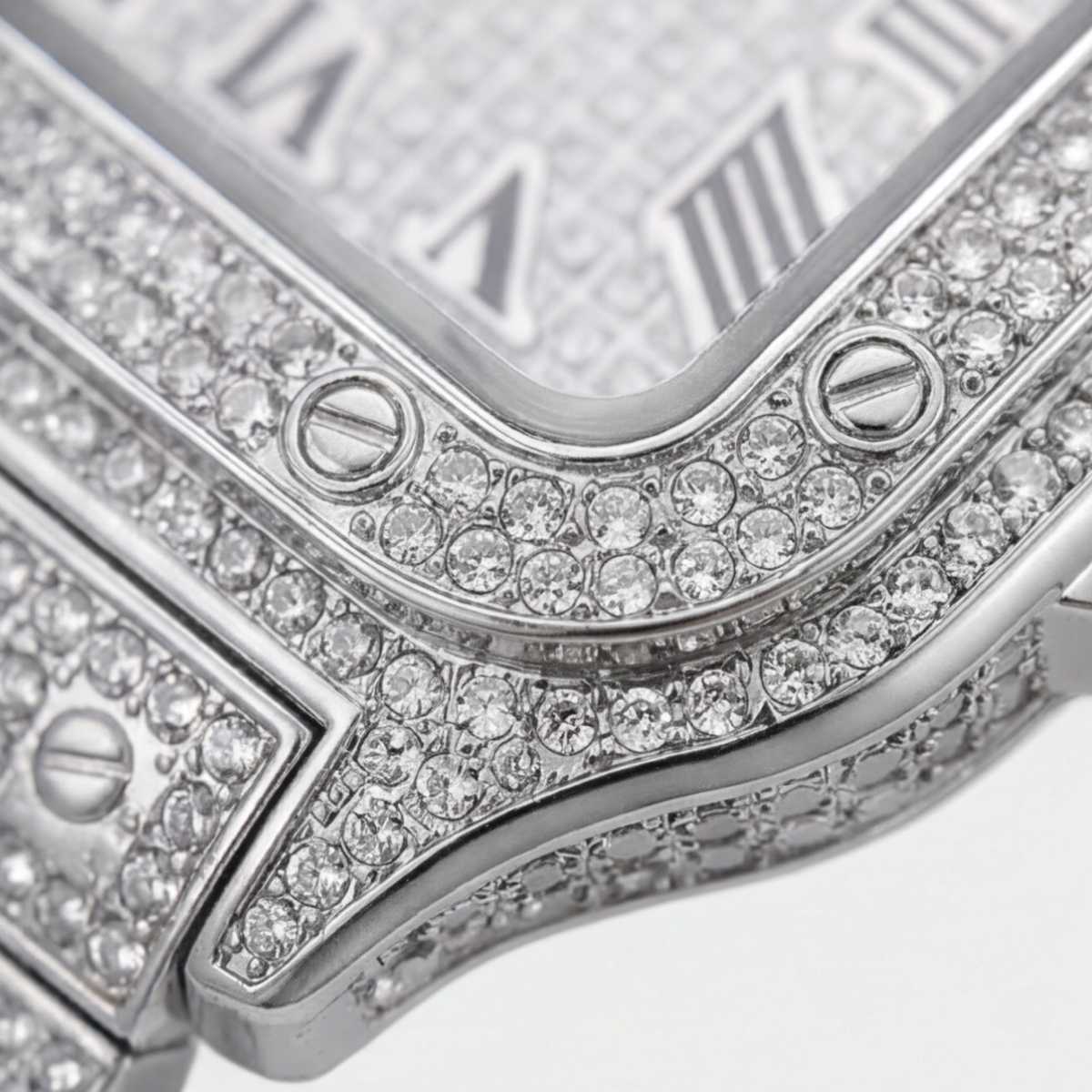 Trillionaire Watch 2 Silver — Firkantet pavé kvarts-herreur med romertal
