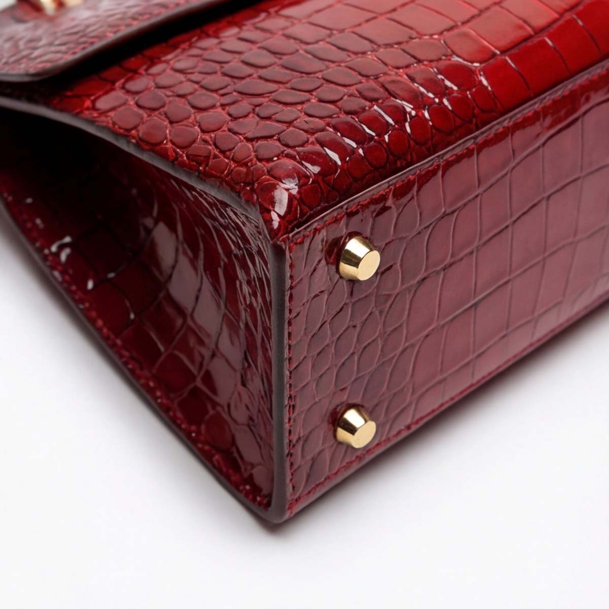 Crokky 2 Red — Bolso de mano de piel genuina con grabado de cocodrilo y bandolera