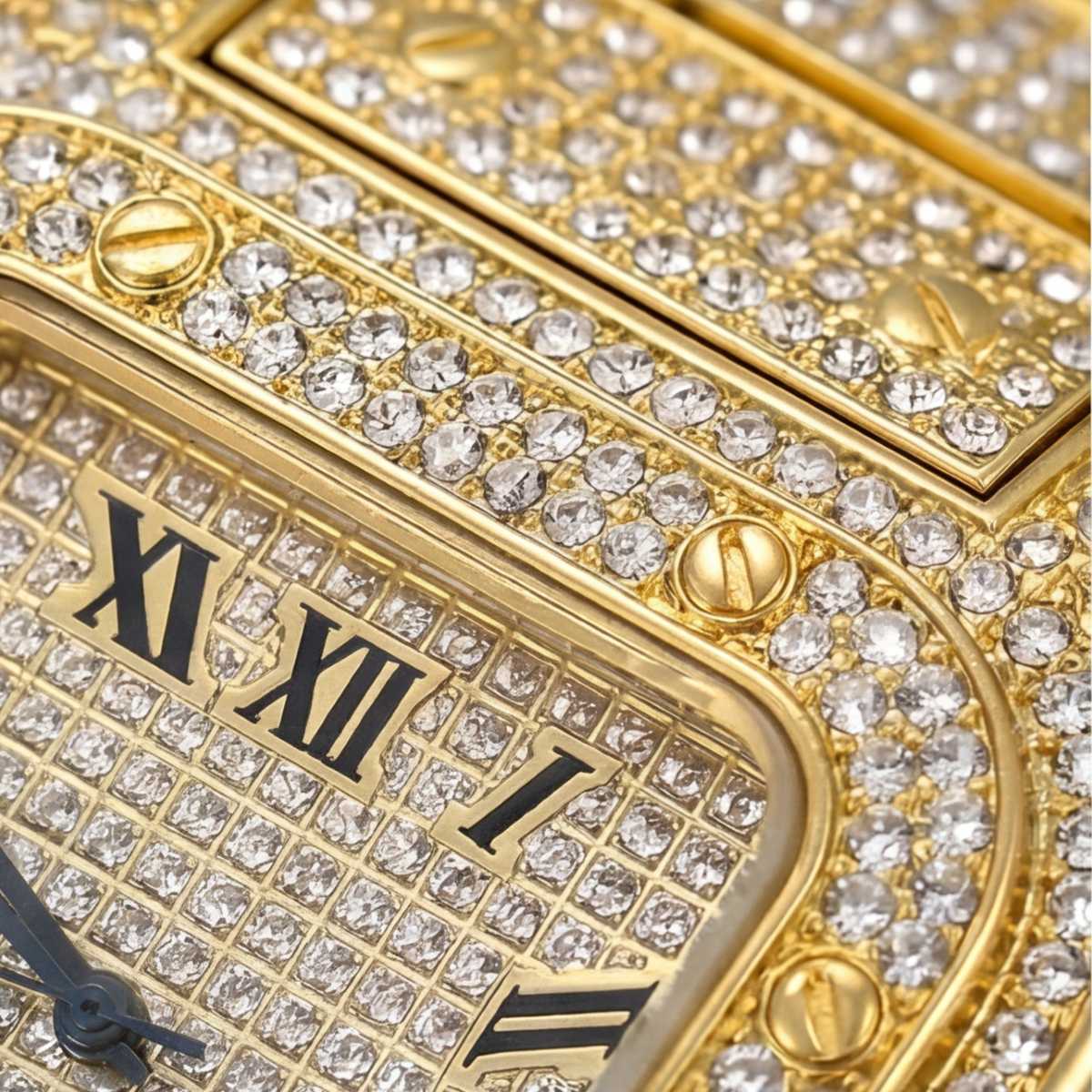 Trillionaire Watch 2 Gold — Orologio al quarzo da uomo quadrato con pavé e numeri romani