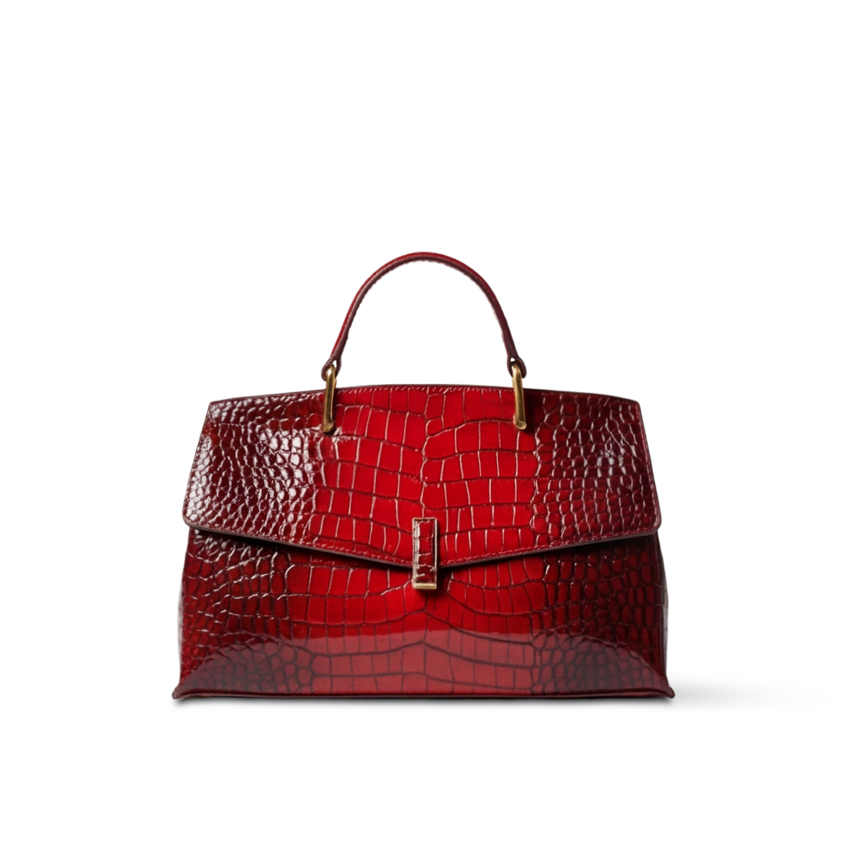 Crokky 2 Red — Genuine Leather Crocodile-Embossed Top Handle Crossbody Bag — Color=Red