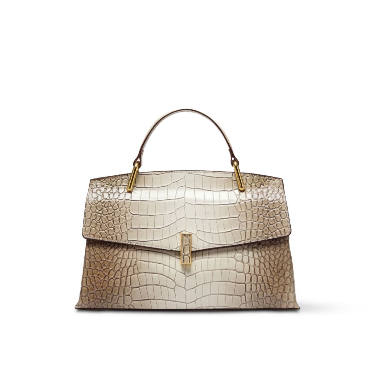 Crokky 2 Grey — Genuine Leather Crocodile-Embossed Top Handle Crossbody Bag — Color=Grey and white