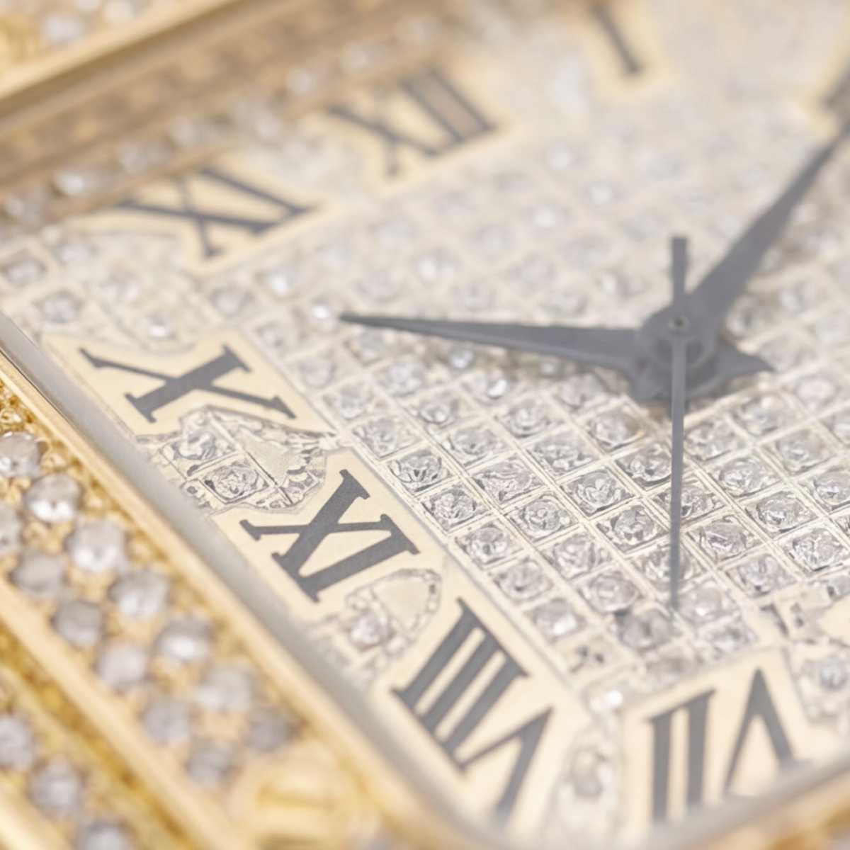 Trillionaire Watch 2 Gold — Orologio al quarzo da uomo quadrato con pavé e numeri romani