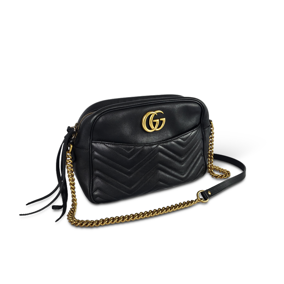 Gucci GG Marmont Camera Black — Original pre-loved, excellent condition, matelassé chevron leather crossbody bag