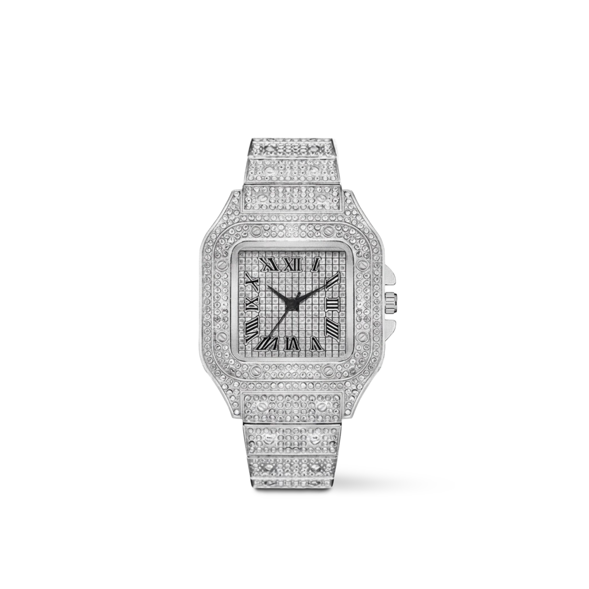 Trillionaire Watch 2 Silver — Firkantet pavé kvarts-herreur med romertal
