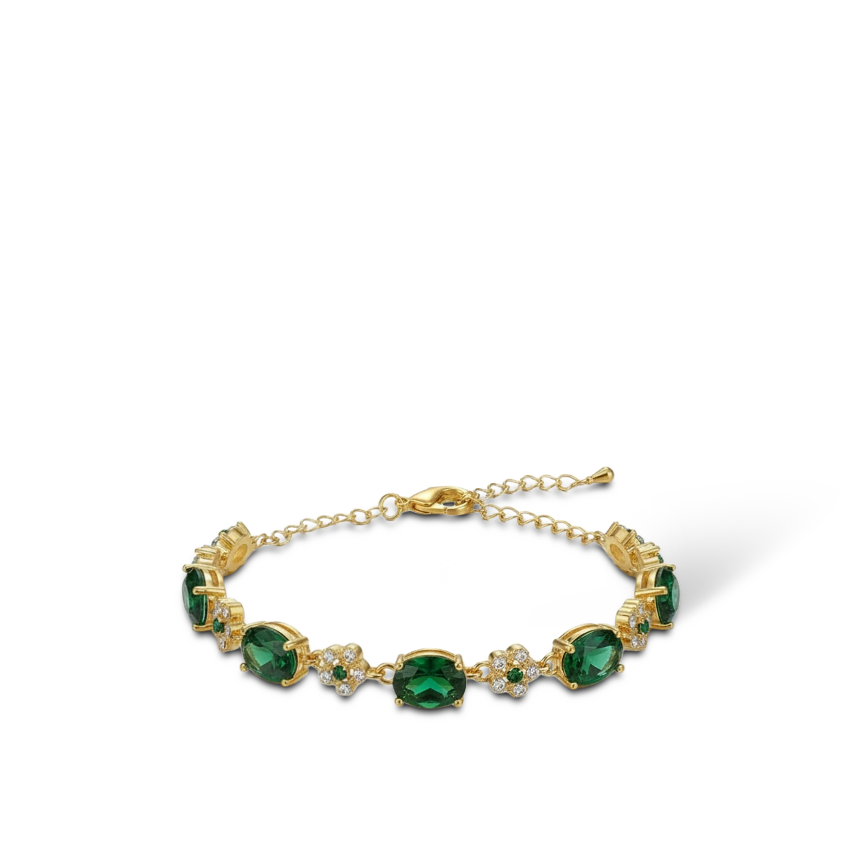 Crystalis H21 — Emerald Link Chain Bracelet — Color=Emerald Green