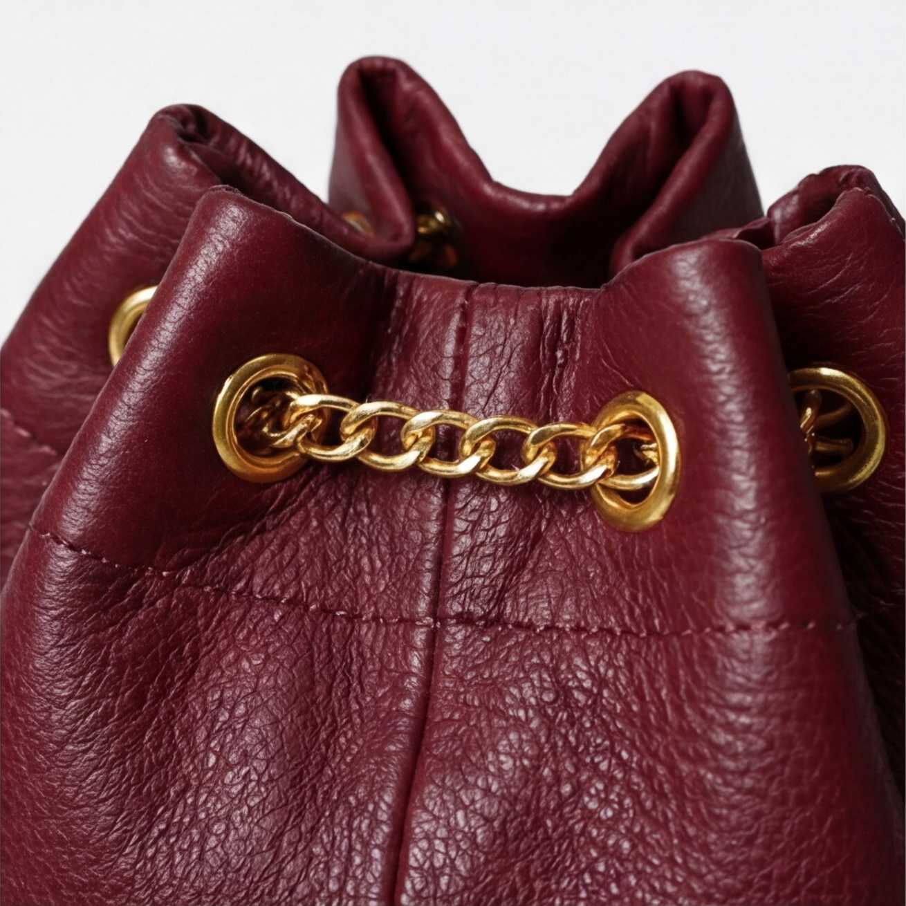 Prysm 1 Burgundy — Genuine Leather Chain Strap Bucket Bag