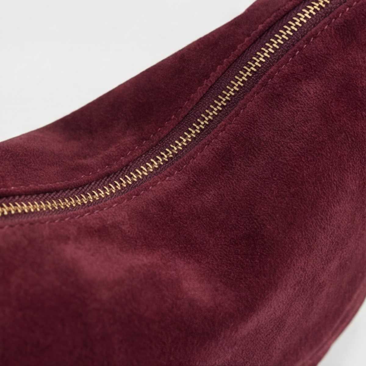 Suedy-L 1 WineRed — Hobo-Umhängetasche aus veganem Leder in Wildlederoptik mit geknotetem Riemen
